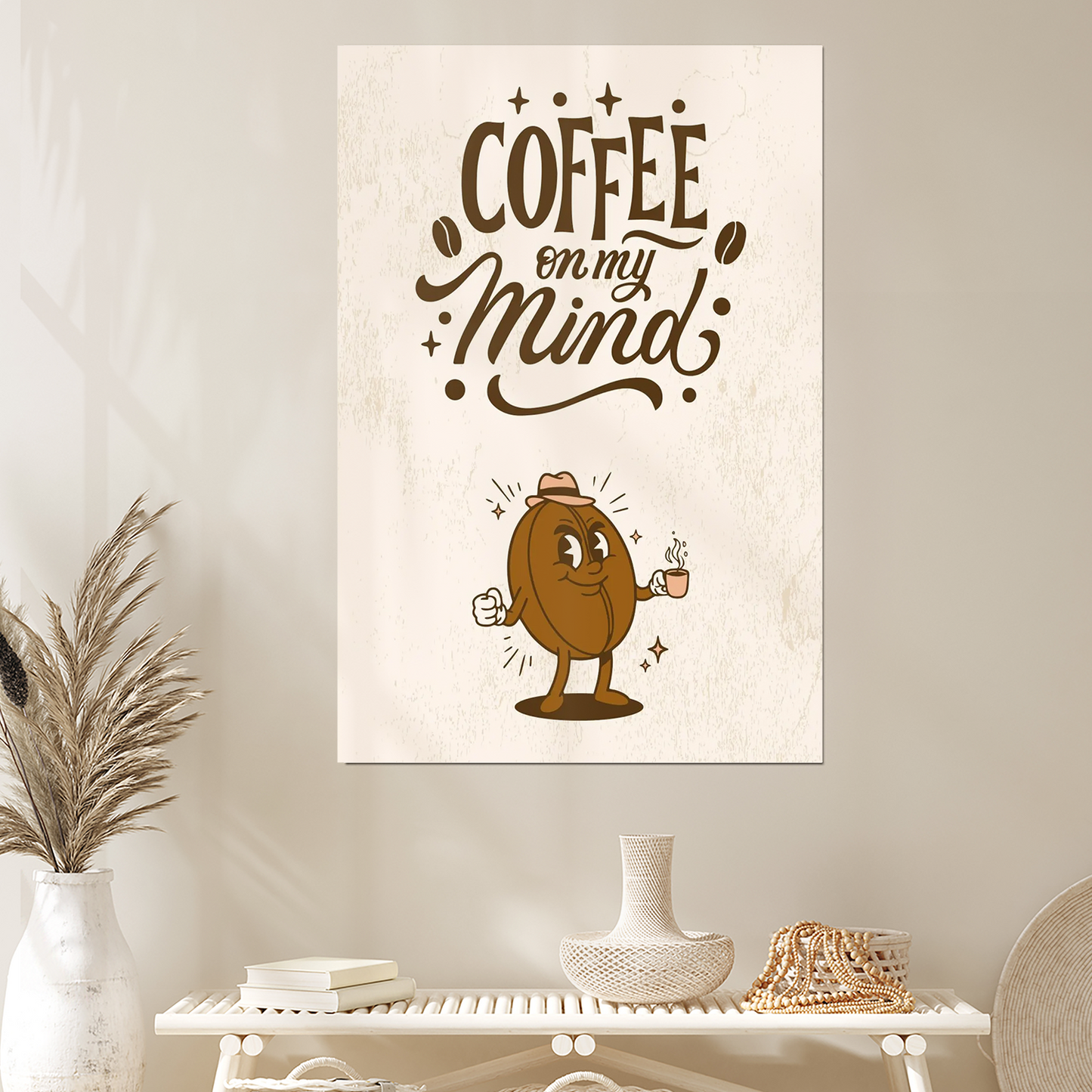 Coffee On My Mind Printable Wall Art | Cute Coffee Bean Poster | Kitchen Decor