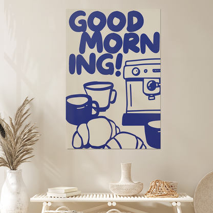 Good Morning Coffee Print Coffee Station Wall Art Trendy Blue Kitchen Poster Aesthetic Kitchen Poster Coffee Art Poster