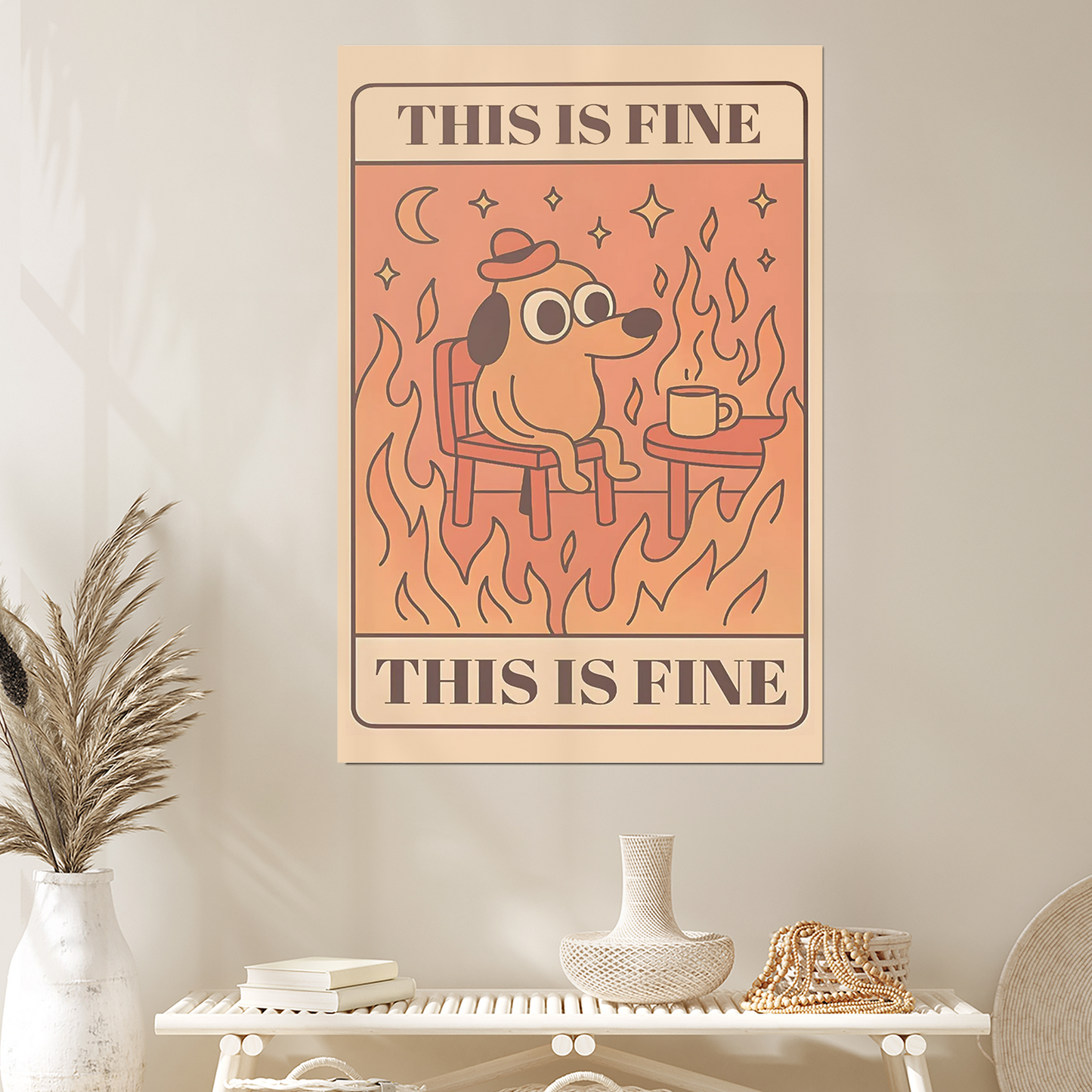 This is fine Surreal Meme Poster Printable – Everything Is Fine Wall Art – Funny Dorm Room Decor