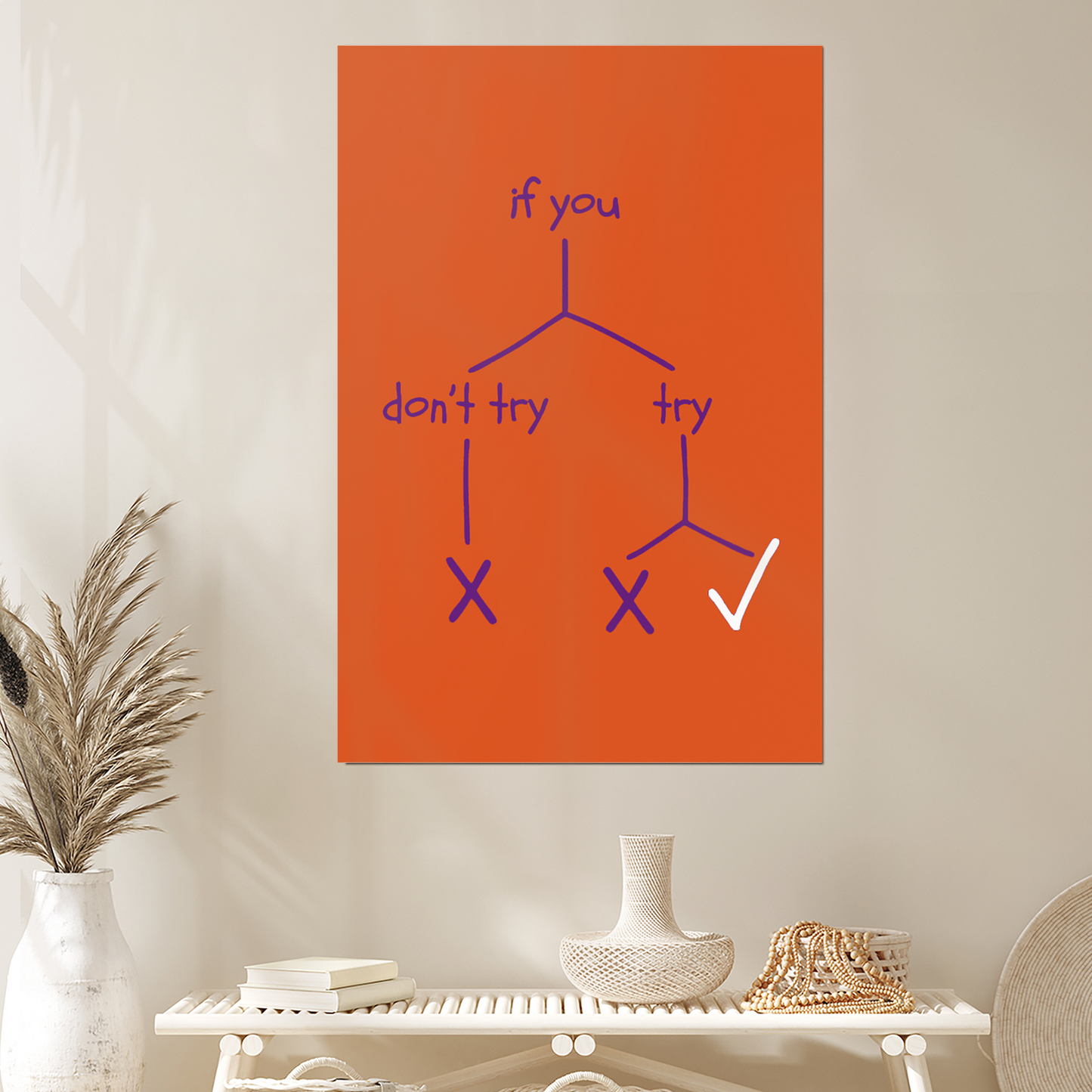 If You Try Motivational Wall Art Print | Funny Decision Tree Poster | Minimal Purple Art