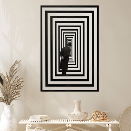 Observer – Surreal Black and White Optical Illusion Poster, Geometric Minimalist Art Print, Conceptual Abstract Wall Decor