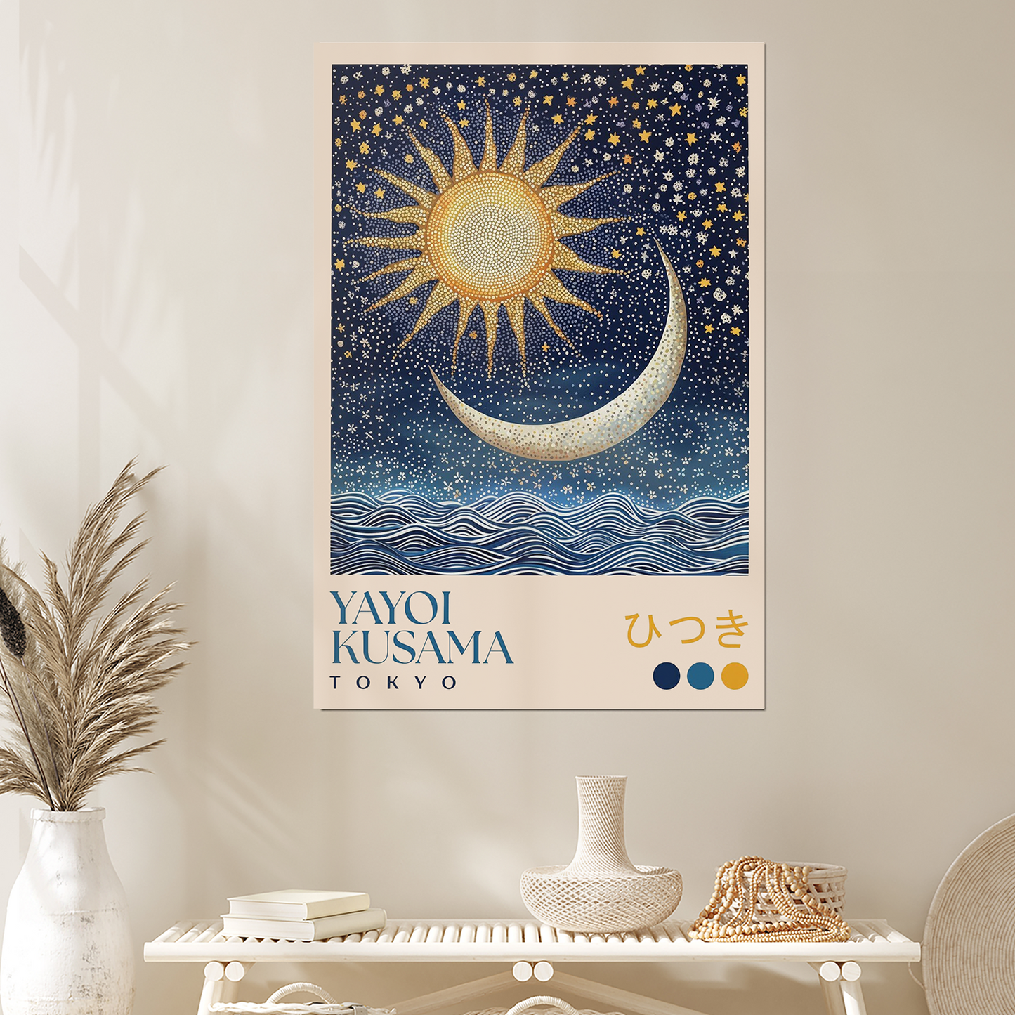 Yayoi Kusama Sun and Moon Print – Abstract Art Poster