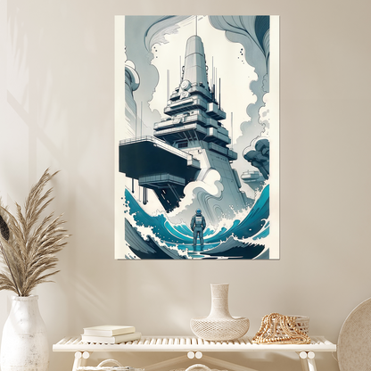 Sci-Fi Astronaut Wall Art Printable, Cyberpunk Dystopian Colossus Exploration Poster