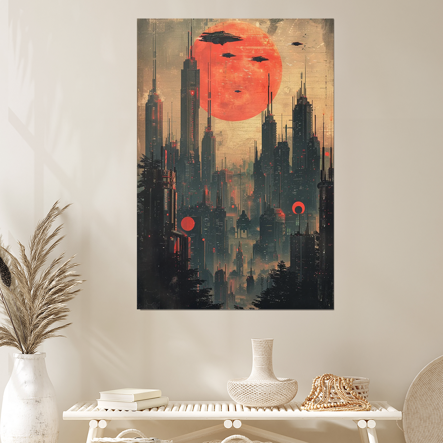 Retro Futuristic City Poster - Sci Fi Skyline Wall Art