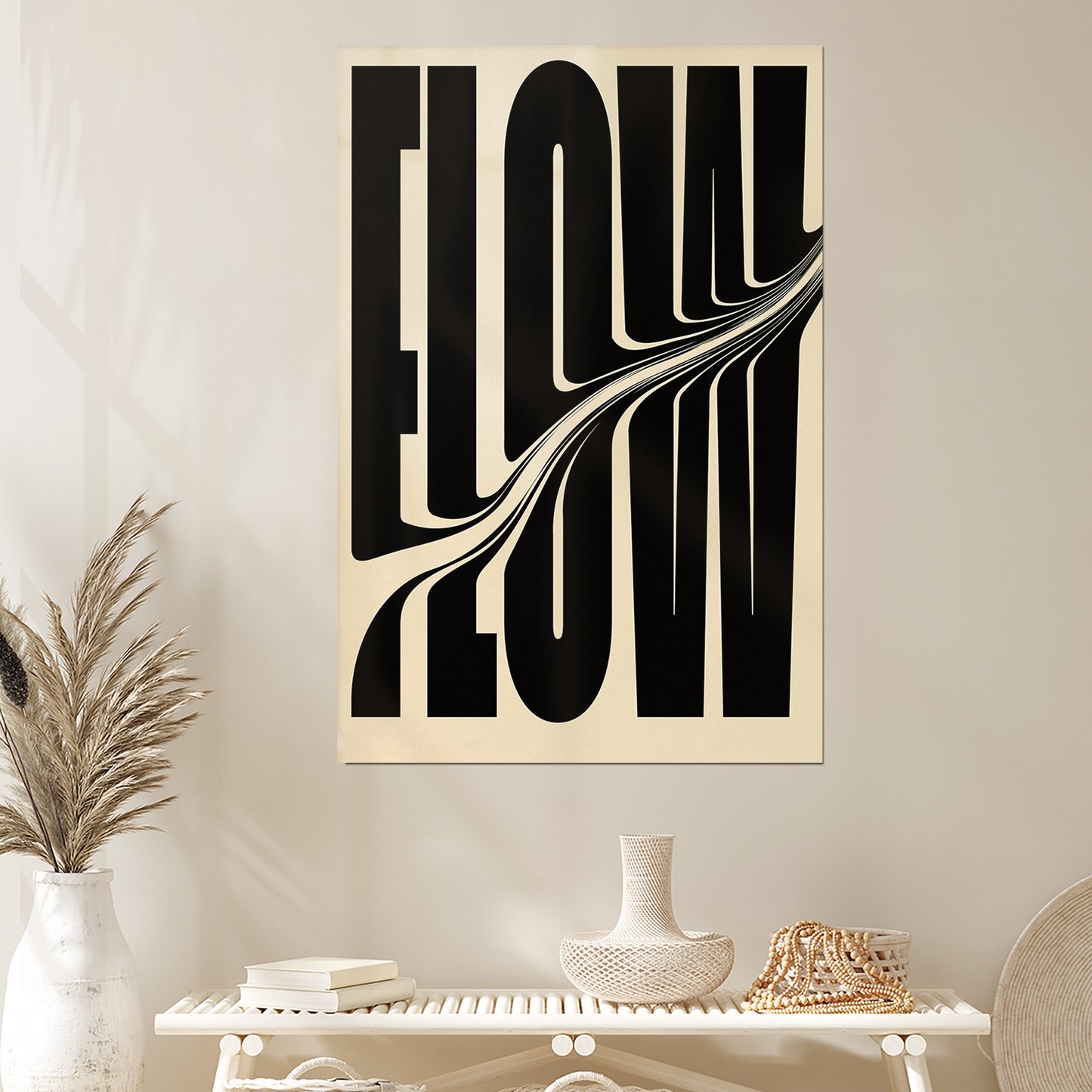 Flow Typography Print: Black White Bold Letter Art, Minimalist Room Decor