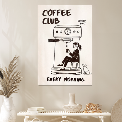 Coffee Club Art Print | Espresso Poster | Blue Kitchen Decor | Cafe Wall Art Style 2