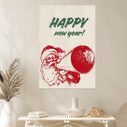 Vintage Santa Claus Happy New Year Poster, One Sheet Wall Size 24''x36''
