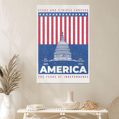 America 250 Wall Art, Patriotic Wall Decor, 4th of July Wall Art, Stars and Stripes Poster, 250th Anniversary America Print #3