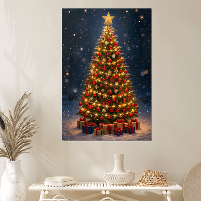 Christmas Tree Art Poster, Festive Holiday Wall Decor Poster, One Sheet Wall Size 24''x36''