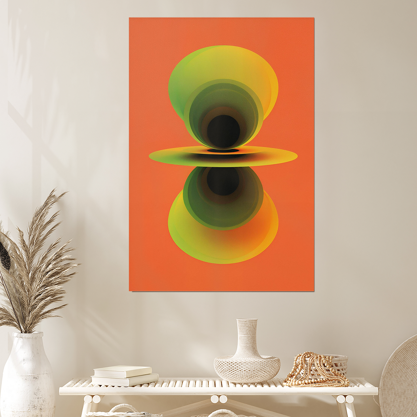 Retro Abstract Wall Art – Vibrant Orange Green Poster | 70s Aesthetic Print for Modern Interiors
