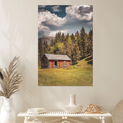 Rustic Cabin in the Woods Printable Poster, Abandoned Barn Wall Art, Mountain Landscape Photography