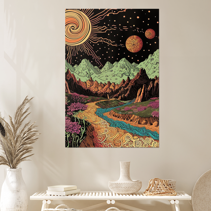 Psychedelic Mountain River Art | Cosmic Inspired Poster