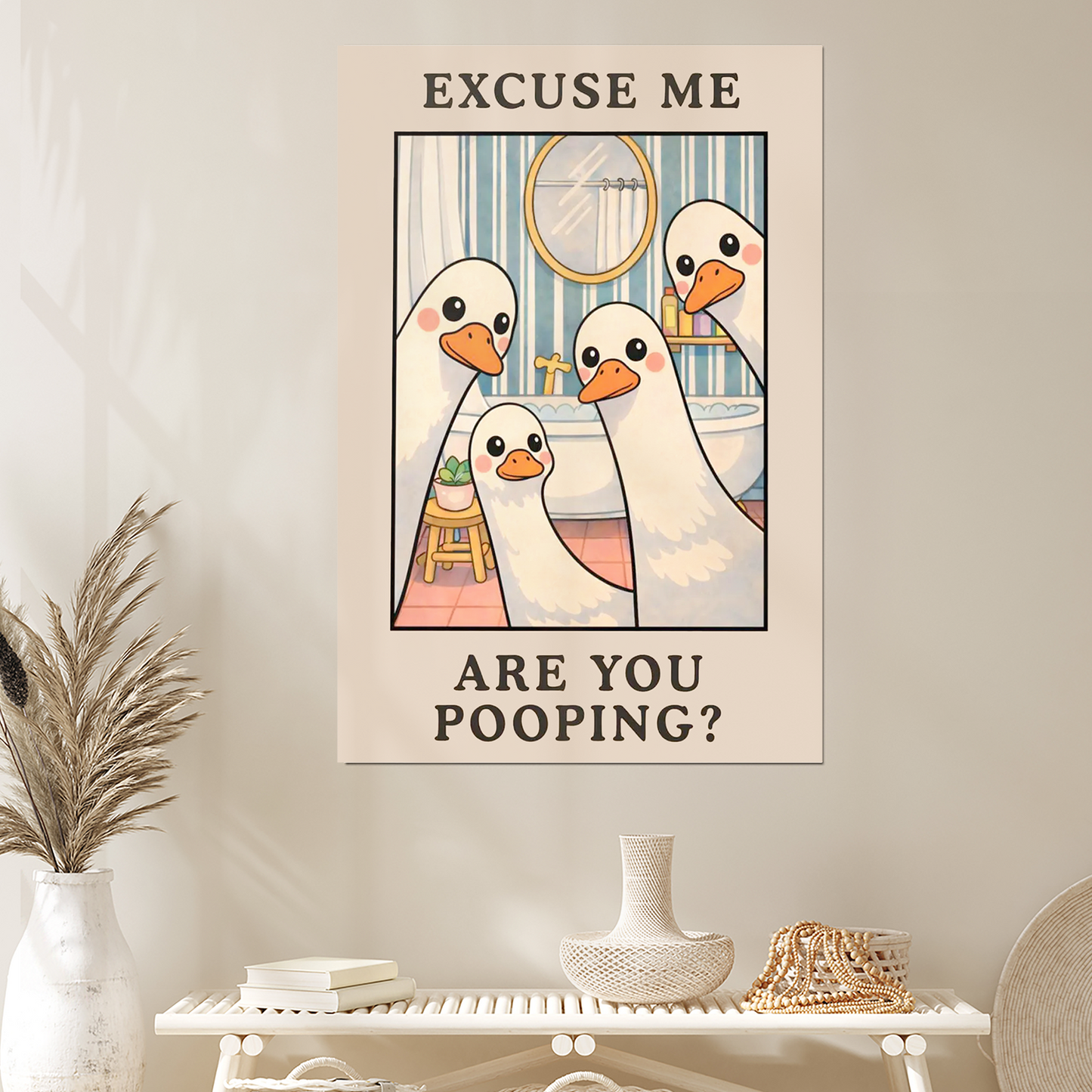 Excuse Me Are You Pooping - Funny Bathroom Wall Art, Goose Toilet Poster, Cute Bathroom Humor Decor, Quirky Restroom Print