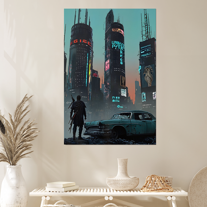 Cyberpunk Cityscape Print: Dystopian Sci-Fi Gamer Room Poster Decor