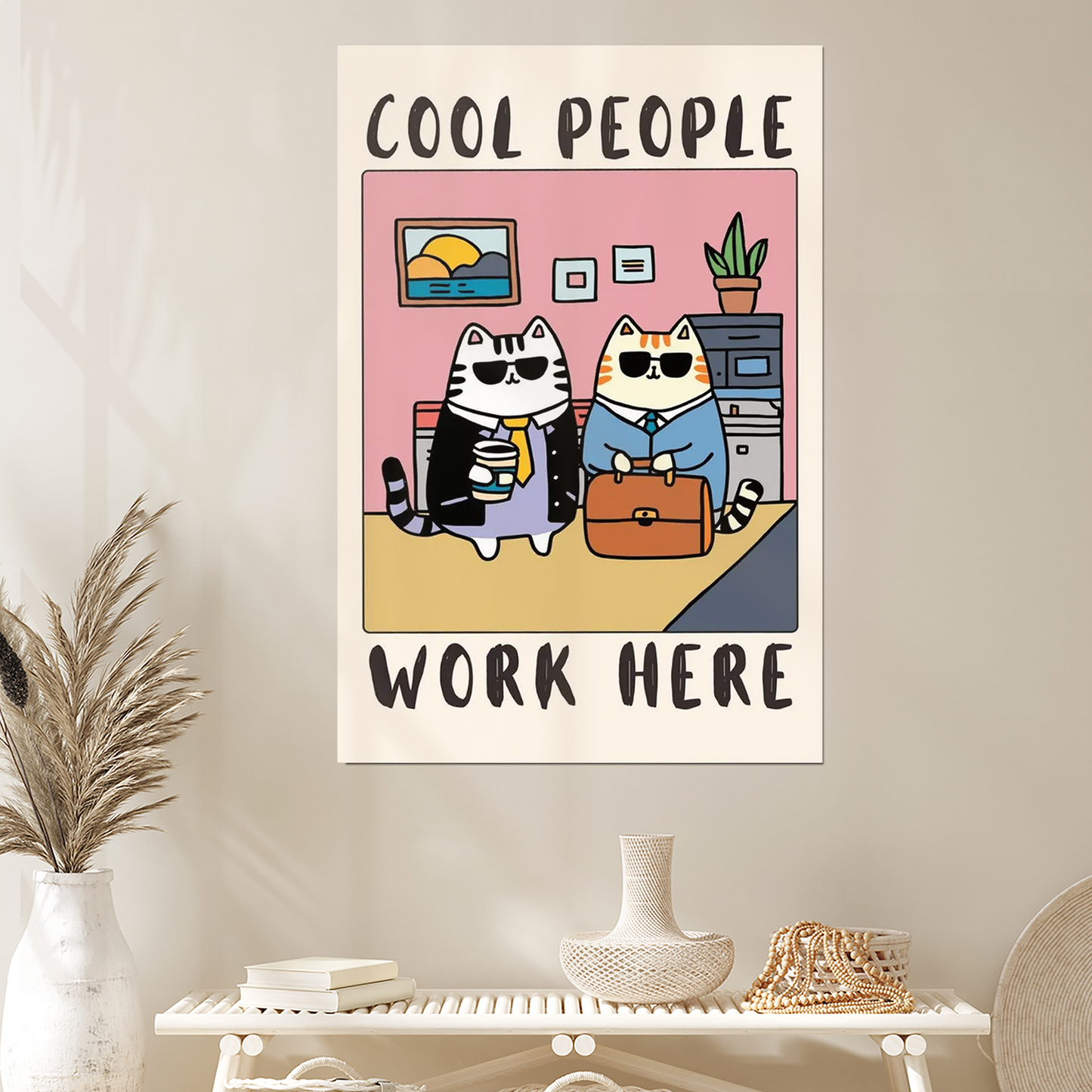 Cool People Work Here Cat Poster – Funny Office Art Print