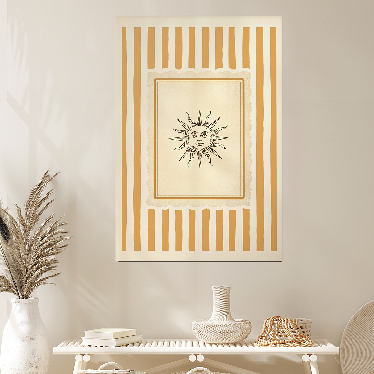 Celestial Sun and Moon Boho Minimalist Art Poster or Canvas Print, Starry Night Poster