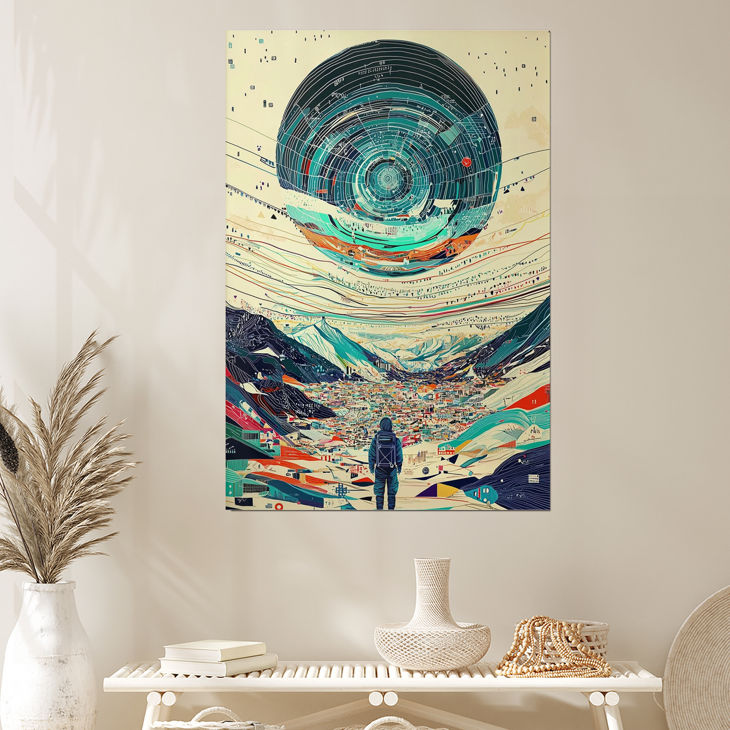 Cosmic Wilderness Exploration - Futuristic Landscape Poster, Vibrant Art Print for Modern Home Decor
