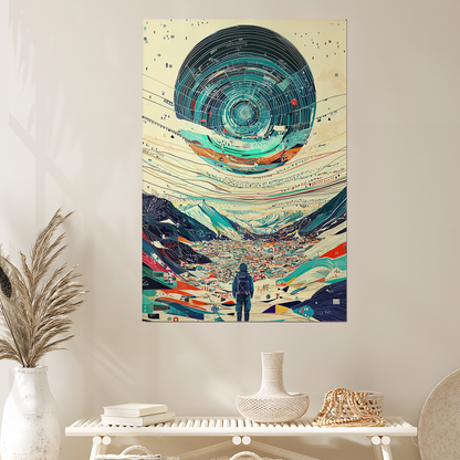 Cosmic Wilderness Exploration - Futuristic Landscape Poster, Vibrant Art Print for Modern Home Decor
