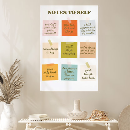 Notes To Self Motivational Quotes Print, Inspirational Artwork, Motivation Printable Art, Poster Office Decor