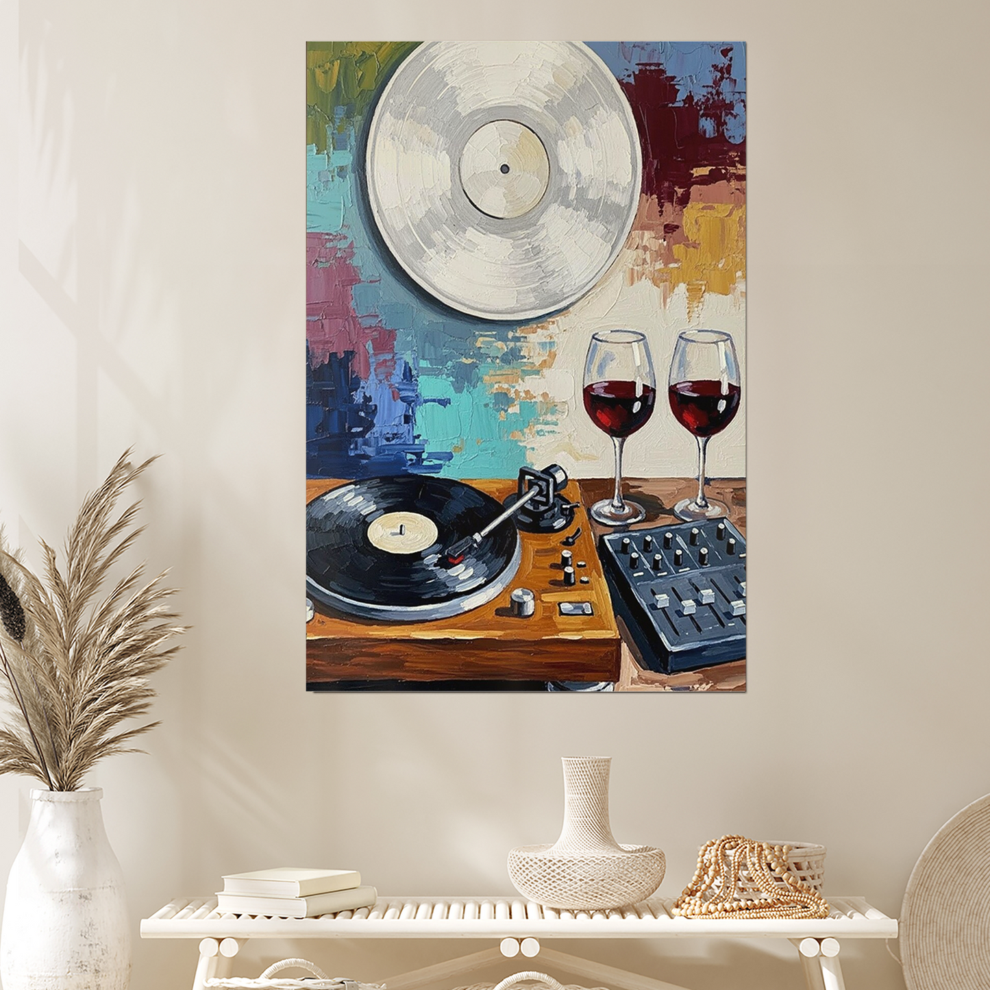 Retro Wall Art, Vinyl & Vino Print, Music Poster, Records, Room Decor Poster, Dinning, Abstract Art Poster