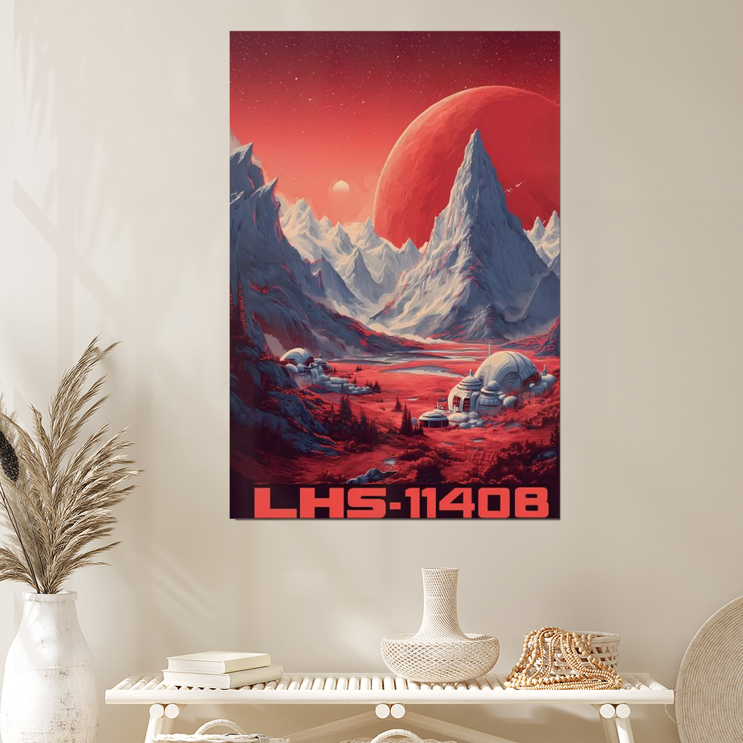 Futuristic LHS 1140B Travel Poster Retro Futurism Sci Fi Super Earth Illustration Space Colony Alien Landscape Retro Cosmic Style 2 Wall Poster
