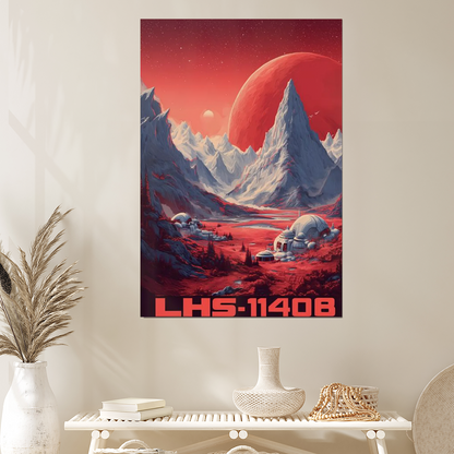 Futuristic LHS 1140B Travel Poster Retro Futurism Sci Fi Super Earth Illustration Space Colony Alien Landscape Retro Cosmic Style 2 Wall Poster