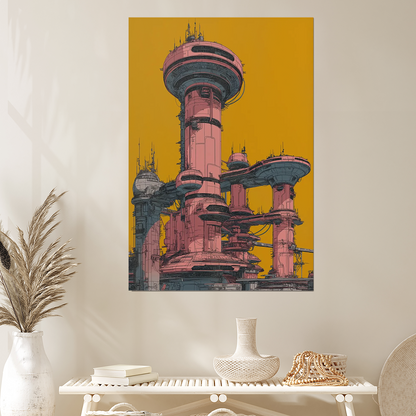 Cyberpunk Wall Art - Futuristic Megastructure City - Neon Sci-Fi Architecture Print - Cyberpunk Cityscape Poster