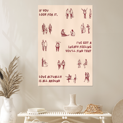 Love Actually Is All Around Print Dorm Room Aesthetic Wall Art Small People Art Tiny Humans Walking Print Minimalist People Wall Art Retro