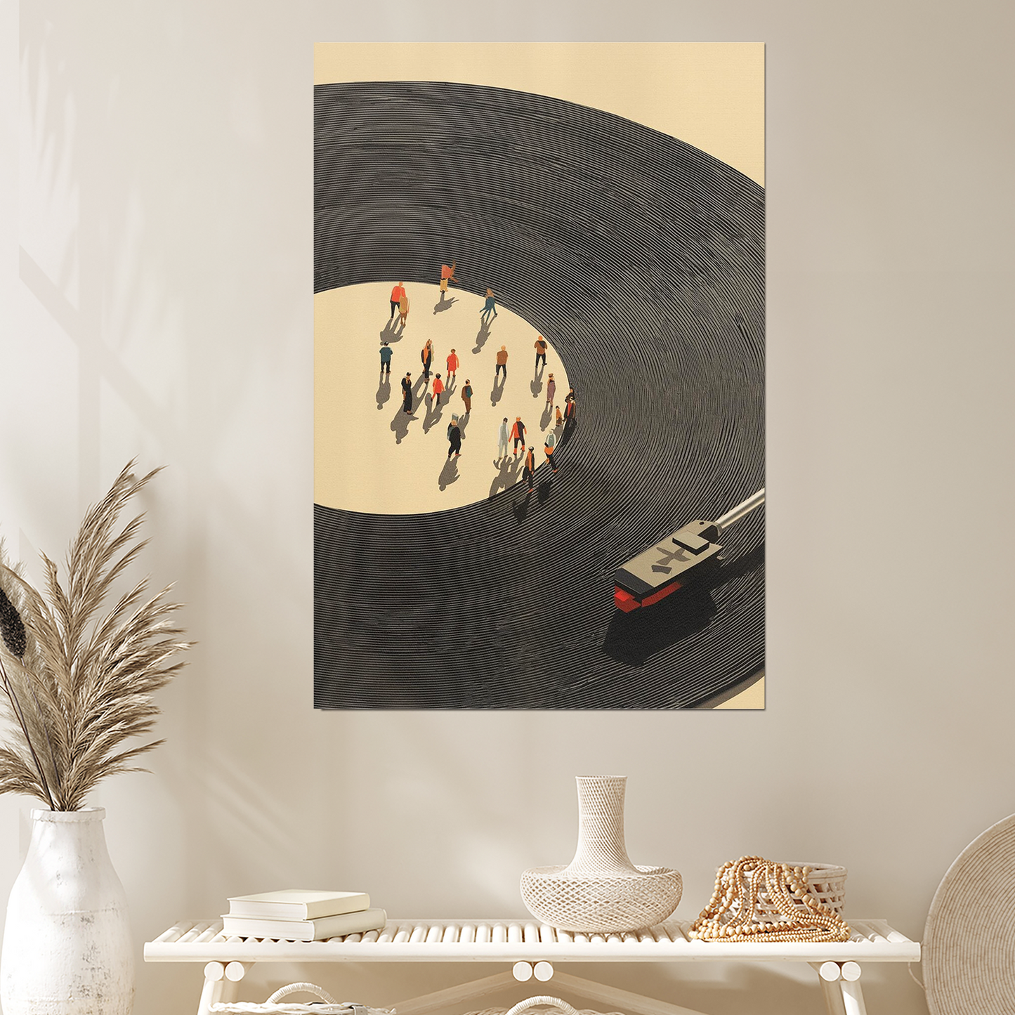 Minimalist Vinyl Record Art, Abstract People Poster, Scandinavian Modern Wall Print