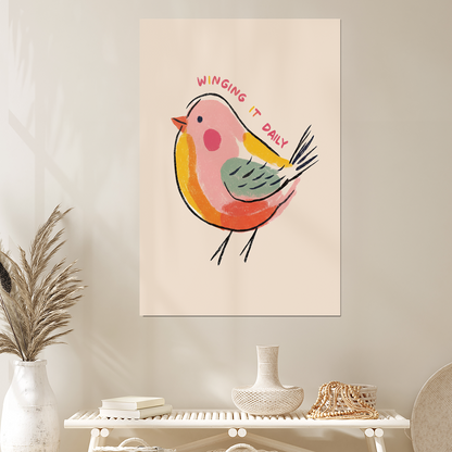 Winging It - Colourful Art - Funny Poster - Typography Art - Punny Prints