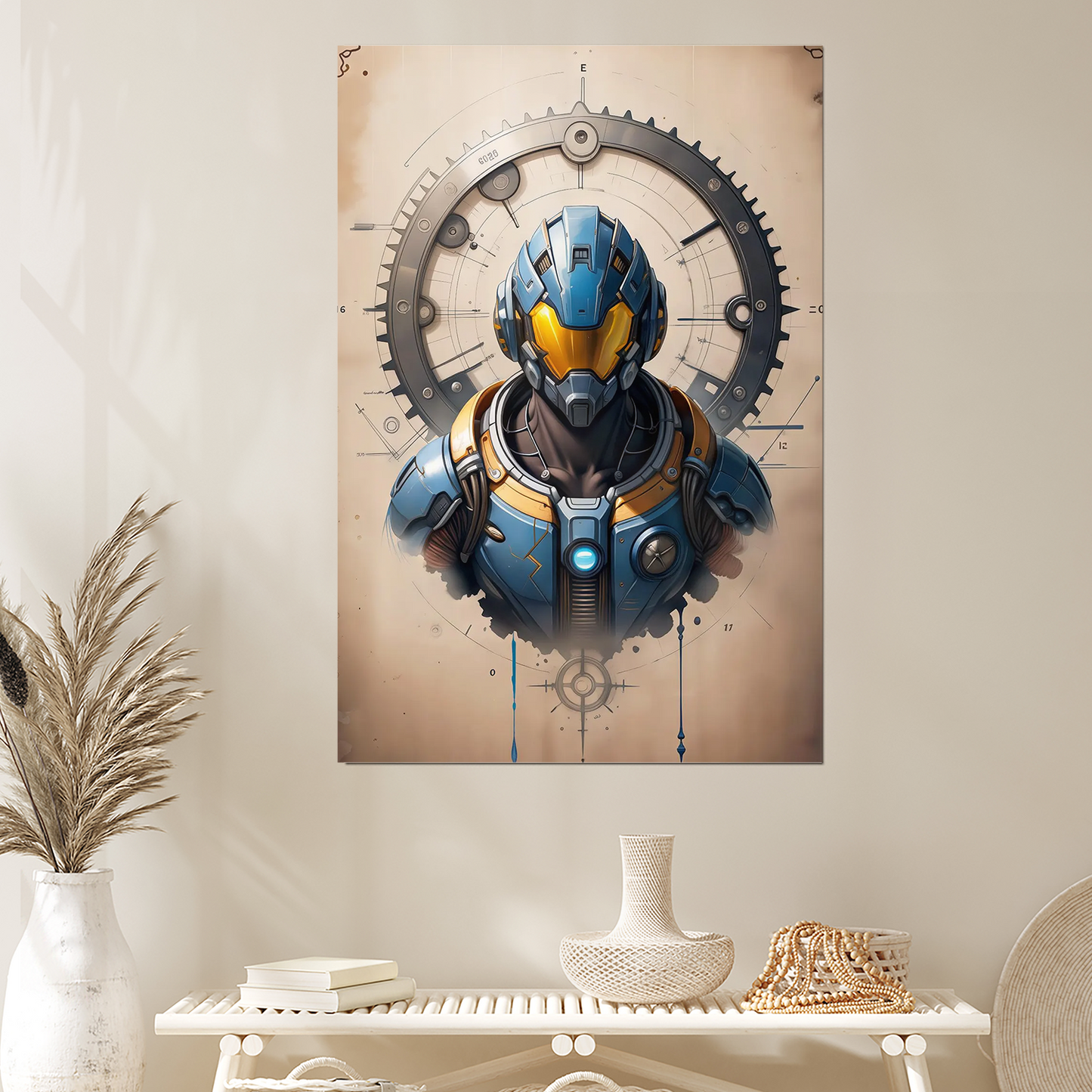 Cyberpunk Mecha Wall Art Printable, Sci-Fi Blueprint Poster