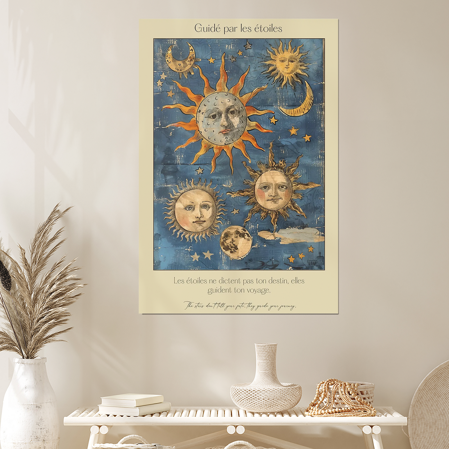 Celestial Sun and Moon Art Print: Vintage Astrology Poster