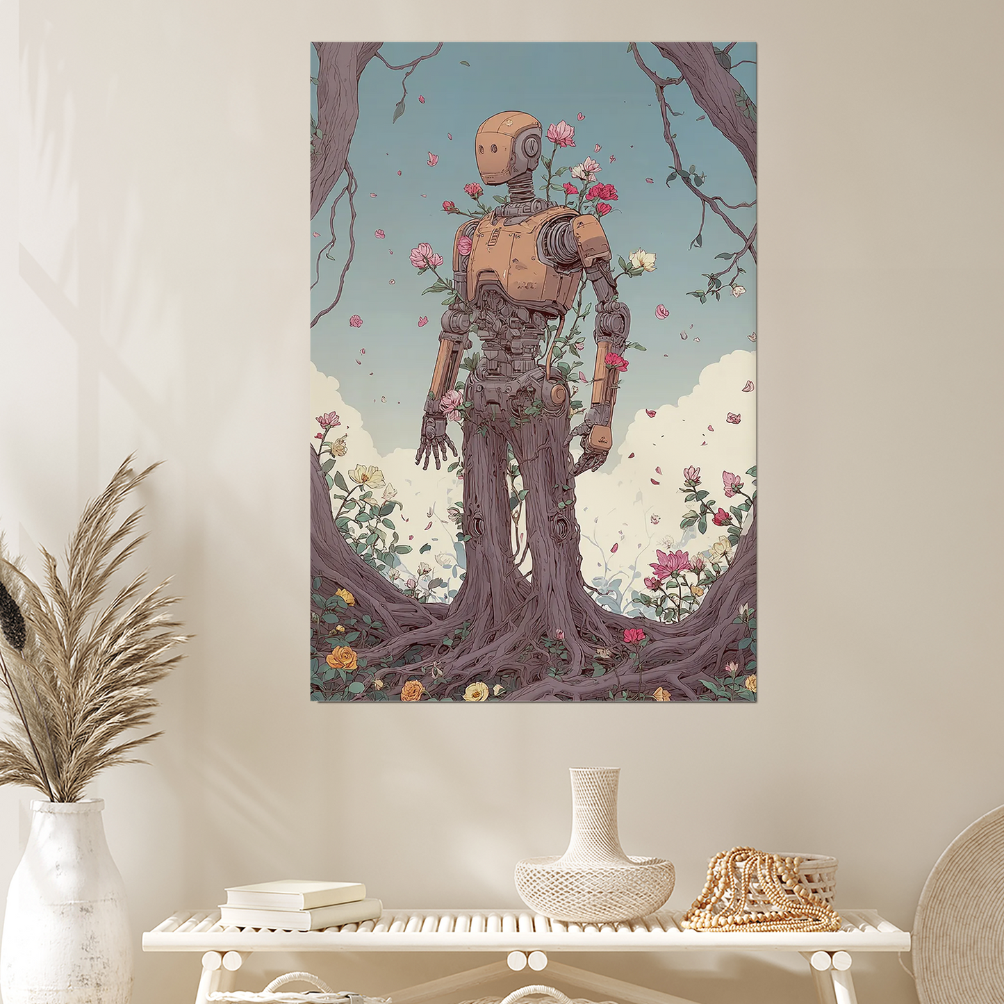 Cyborg Nature Poster, Bio Robot Wall Art, Sci-Fi Botanical Print, Eco Futurism Art, Nature Tech Decor