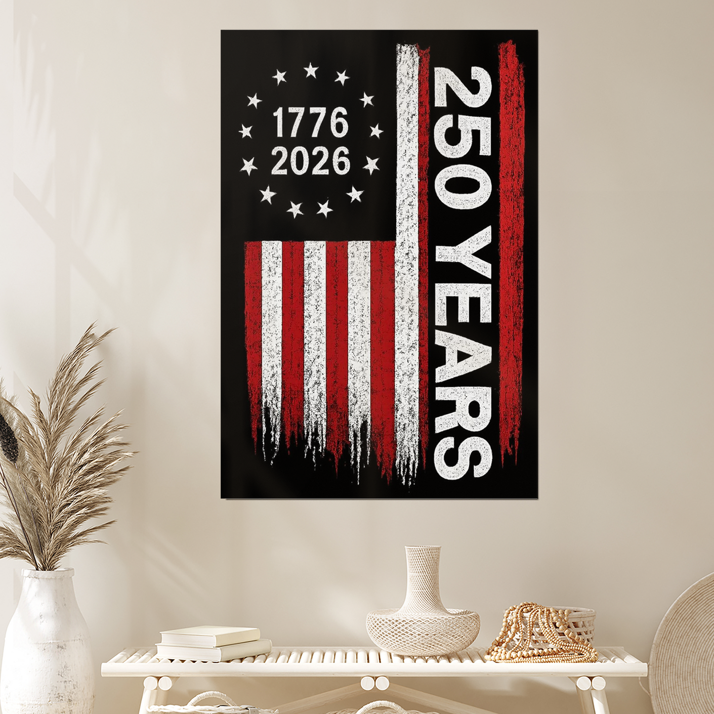 United States 250th Anniversary Wall Art, 1776–2026 Eagle Flag Patriotic Canvas Poster, Fourth of July American History Gift