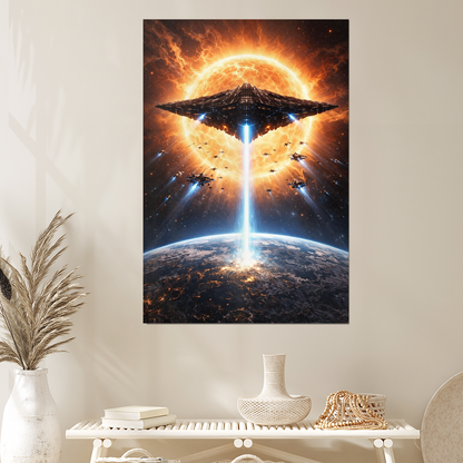 Gigantic Alien Mothership Firing Energy Beam Toward Earth | Sci-Fi Space Poster