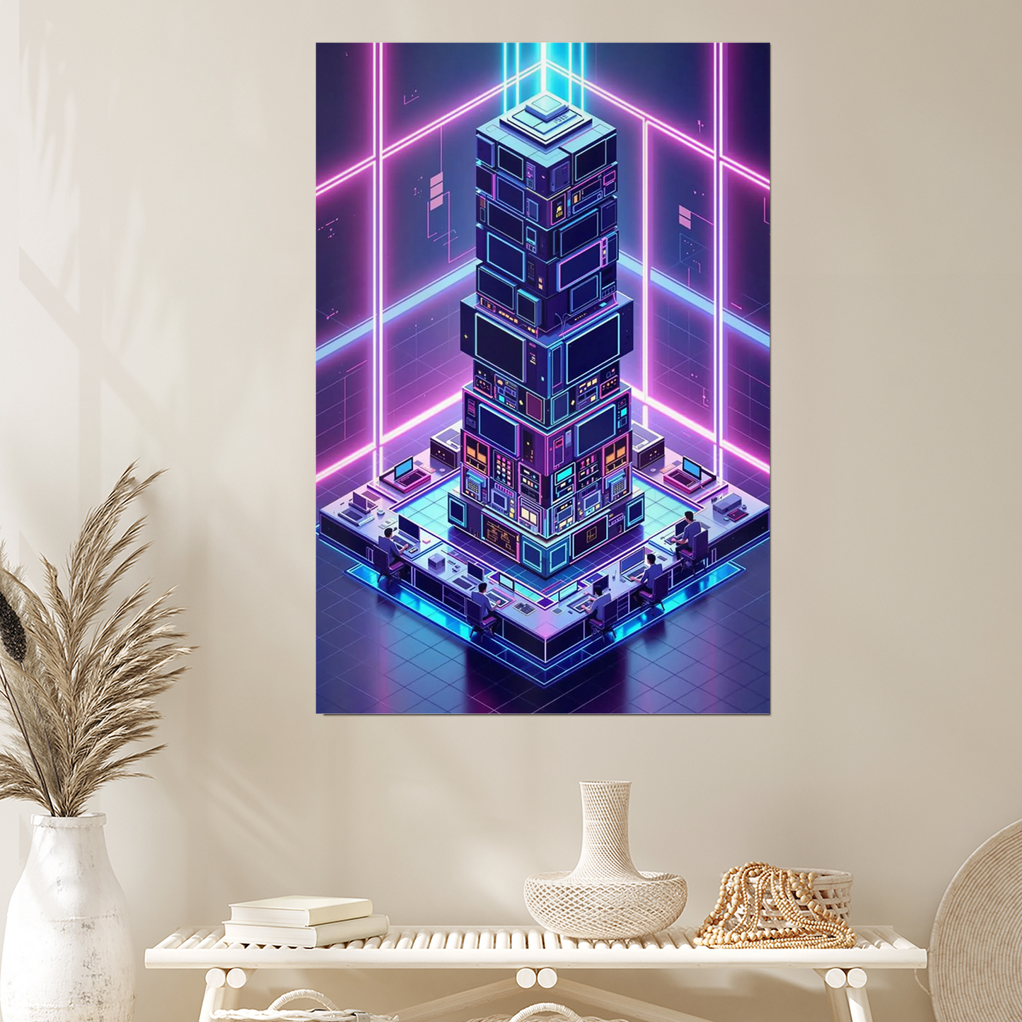 Retro Futurism Computer Lab Poster Isometric Neon Tech Wall Art Retro Future Poster