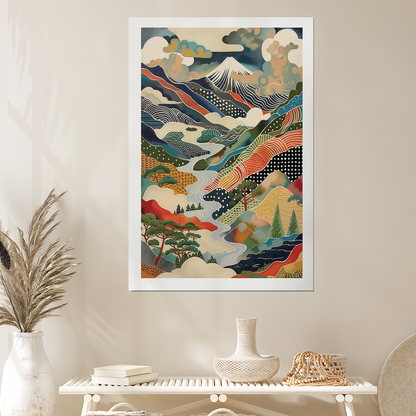 Mount Fuji Print: Colorful Japanese Landscape Art - Modern Japandi Style