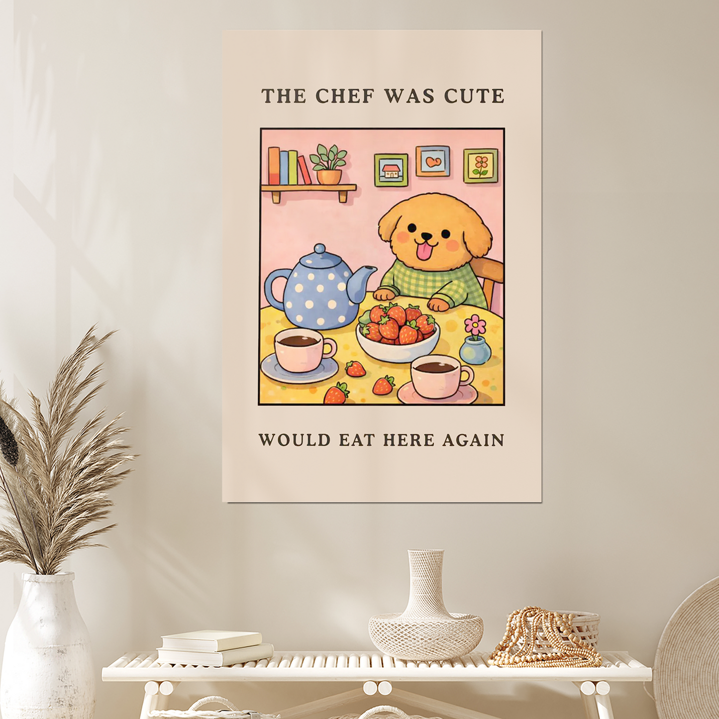 The Chef Was Cute Would Eat Here Again - Funny Kitchen Wall Art, Cute Dog Chef Poster, Food Lover Decor, Cafe Style Print