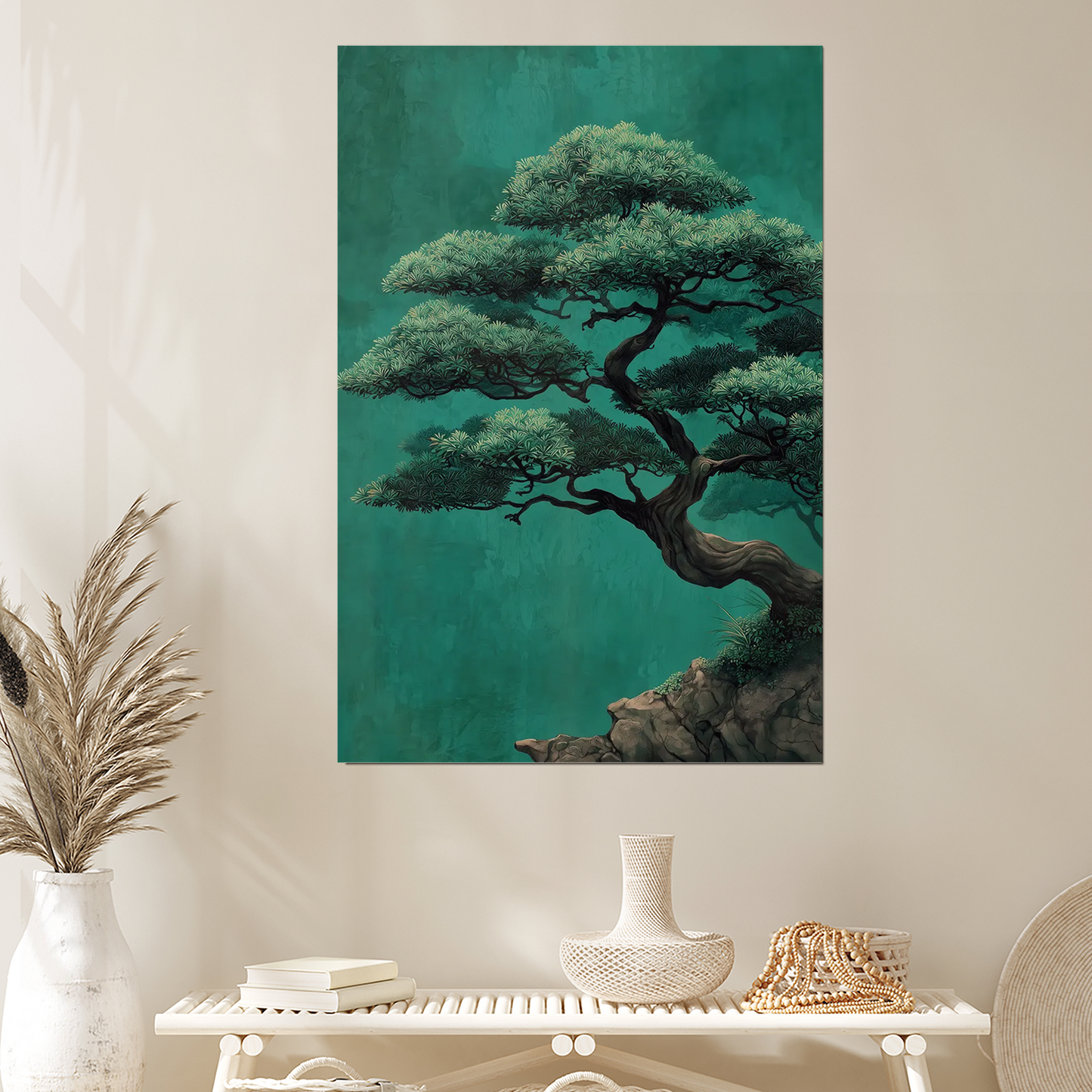 Japanese Bonsai Tree Poster, Zen Landscape Wall Art, Japandi Nature Print