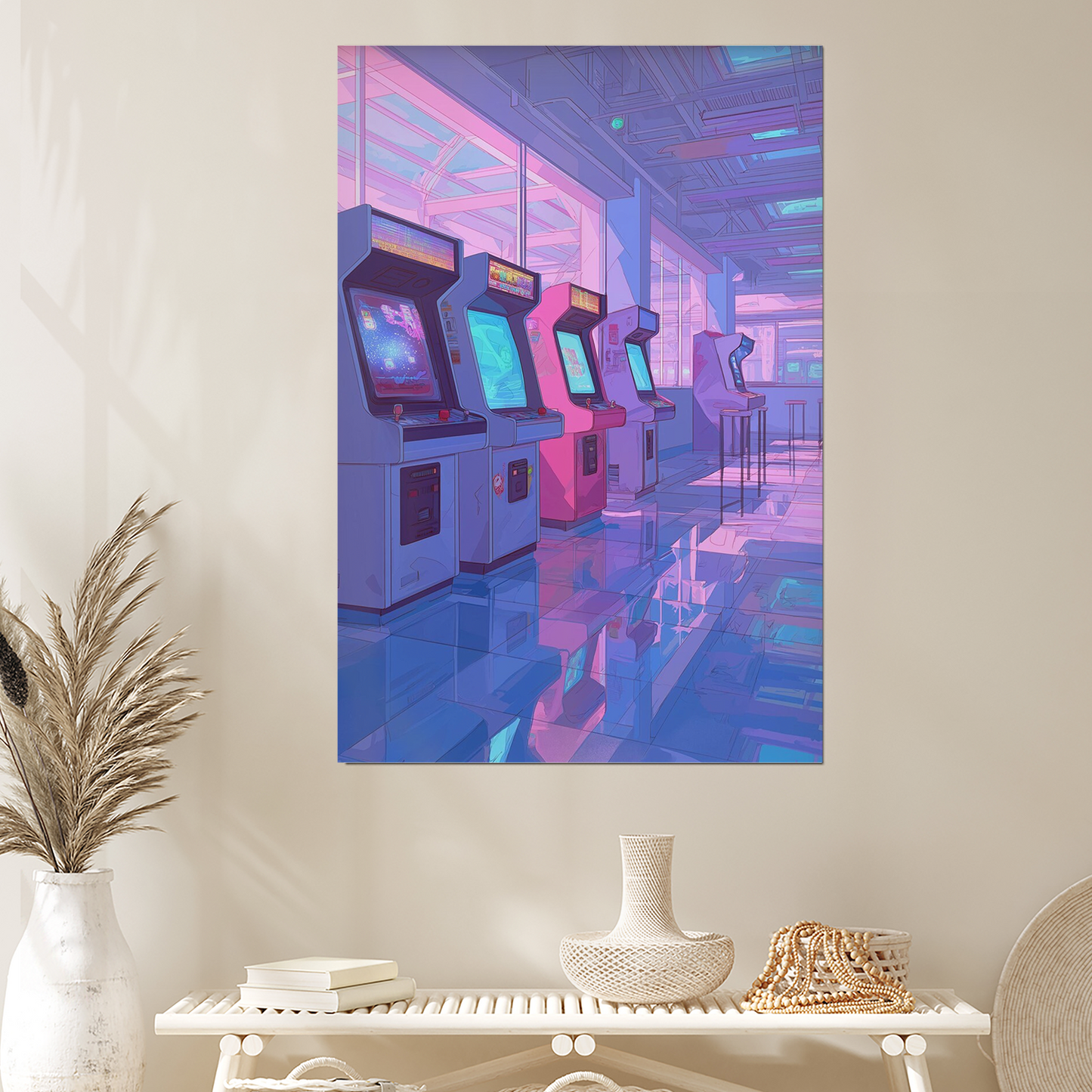 Lo-fi Arcade Art Print | Retro Gaming Wall Art | Neon Vaporwave Poster | Aesthetic Décor | Nostalgic City Pop Illustration