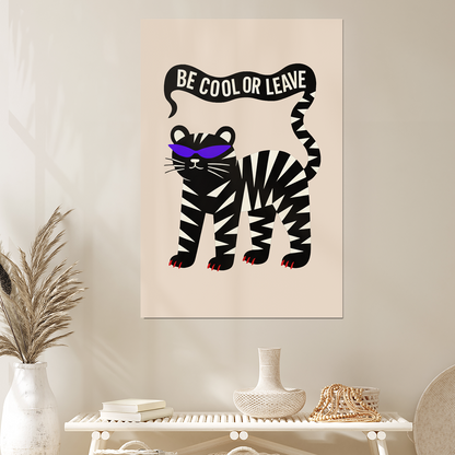 Be Cool or Leave Digital Print – Funny Cat Quote Wall Art, Retro Poster with Sunglasses, Bold Black & White Animal Decor for Home or Office