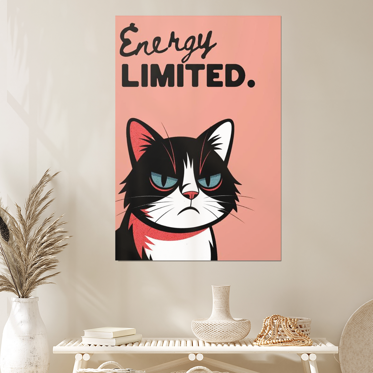 Energy Limited Wall Art Print – Funny Cat Poster, Modern Minimal Illustration