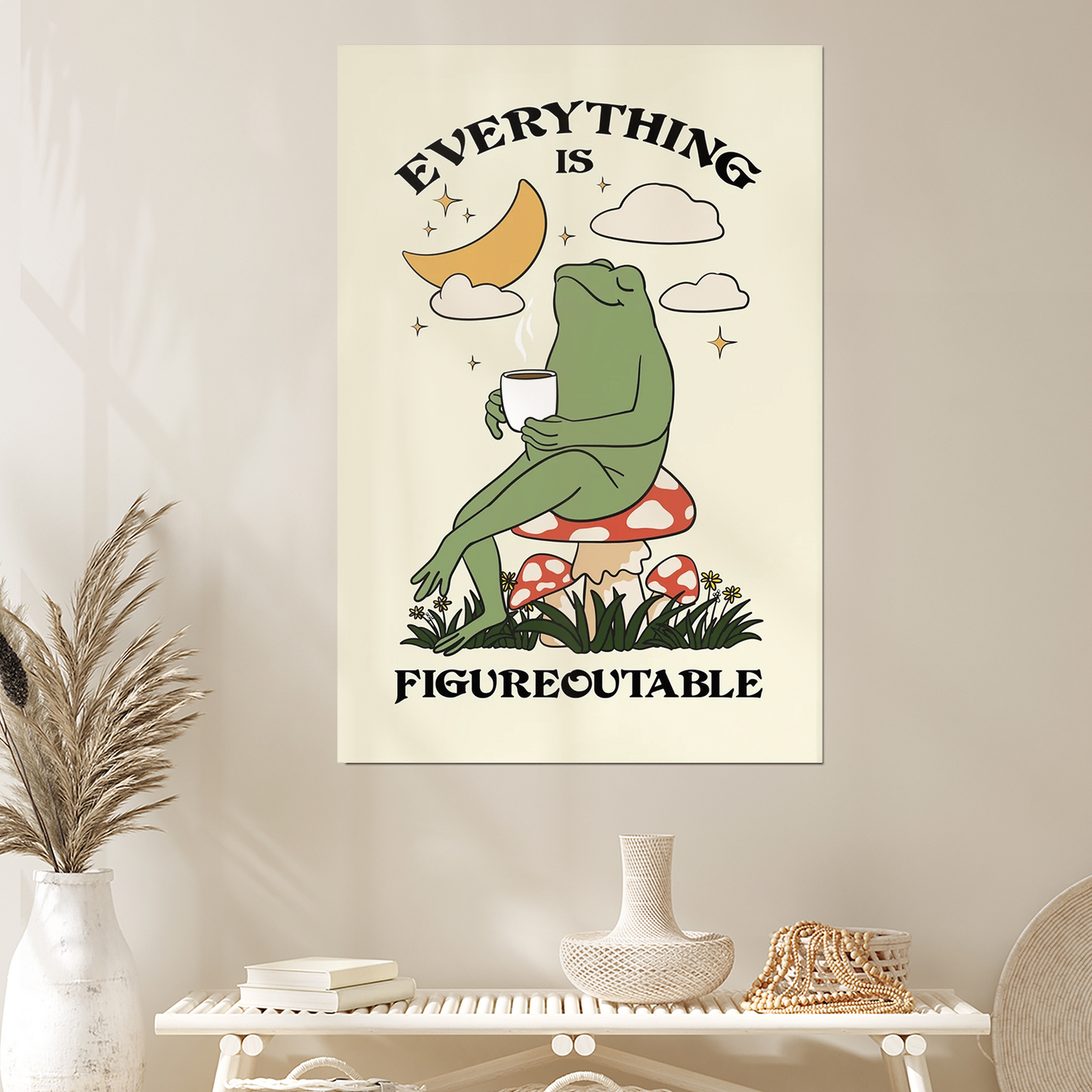 Everything is Figureoutable Motivation Poster, Frog Print Home Office, Quote Poster, Coffee Poster