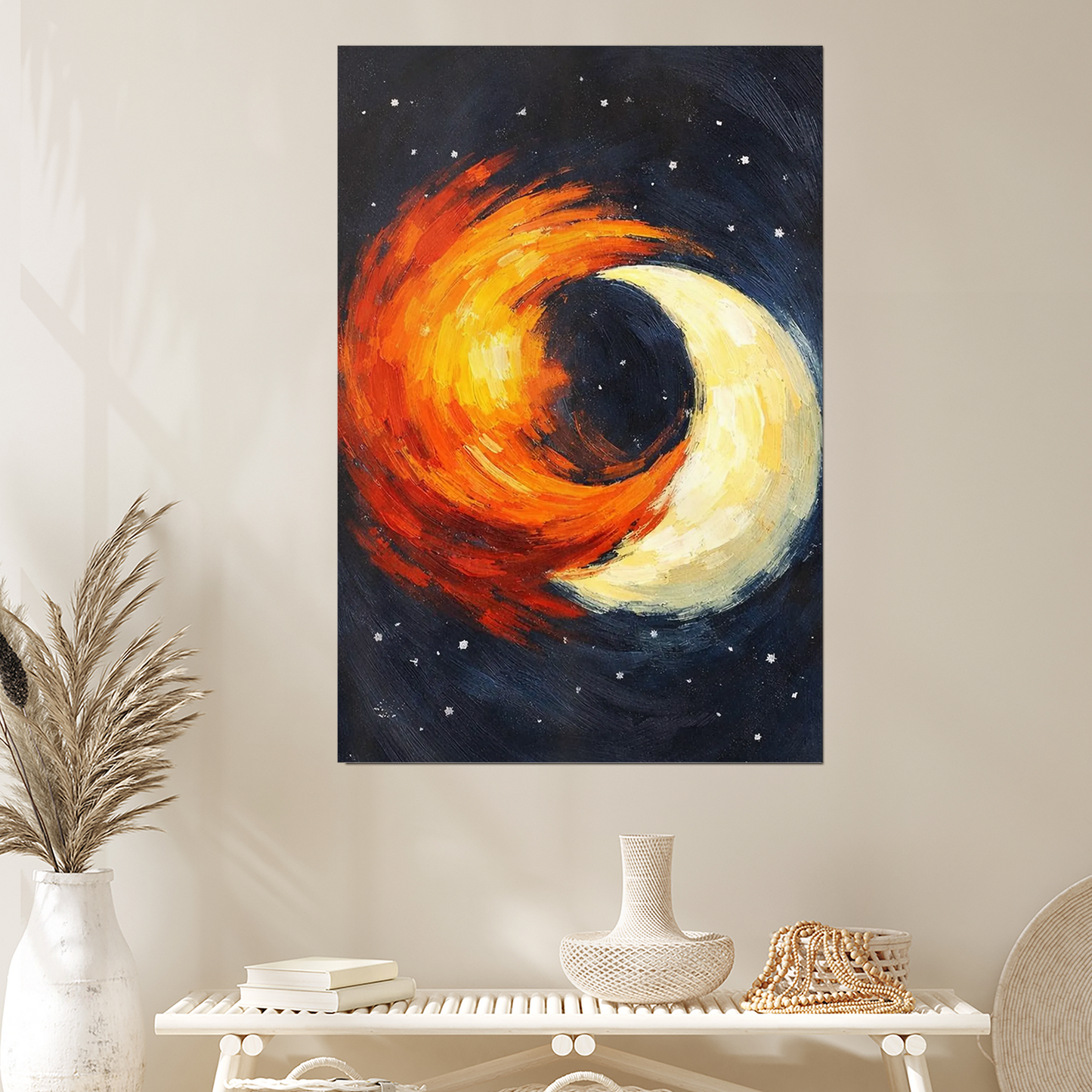 Celestial Sun Moon Yin Yang Print, Cosmic Abstract Poster