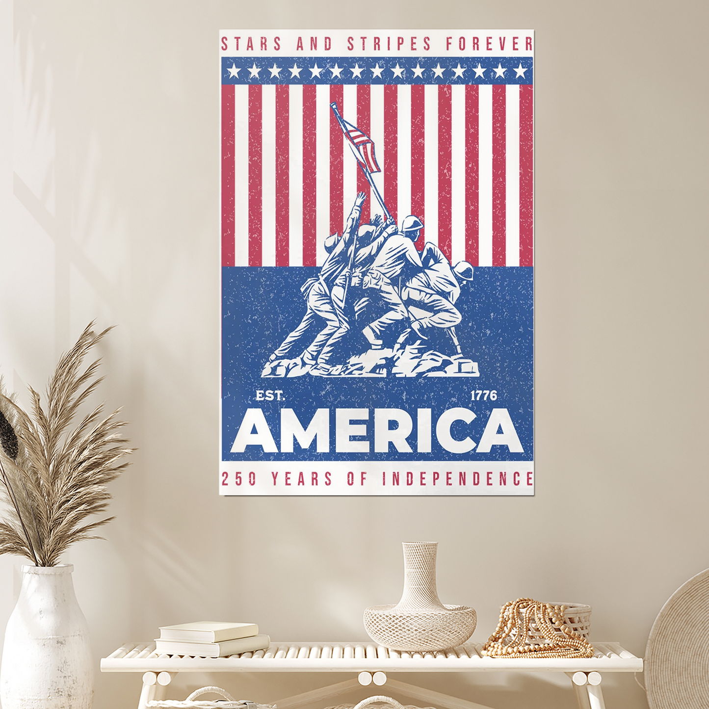 250 Years Poster, 1776-2026, Distressed American Flag Wall Art, Patriotic Rally Sign Decor