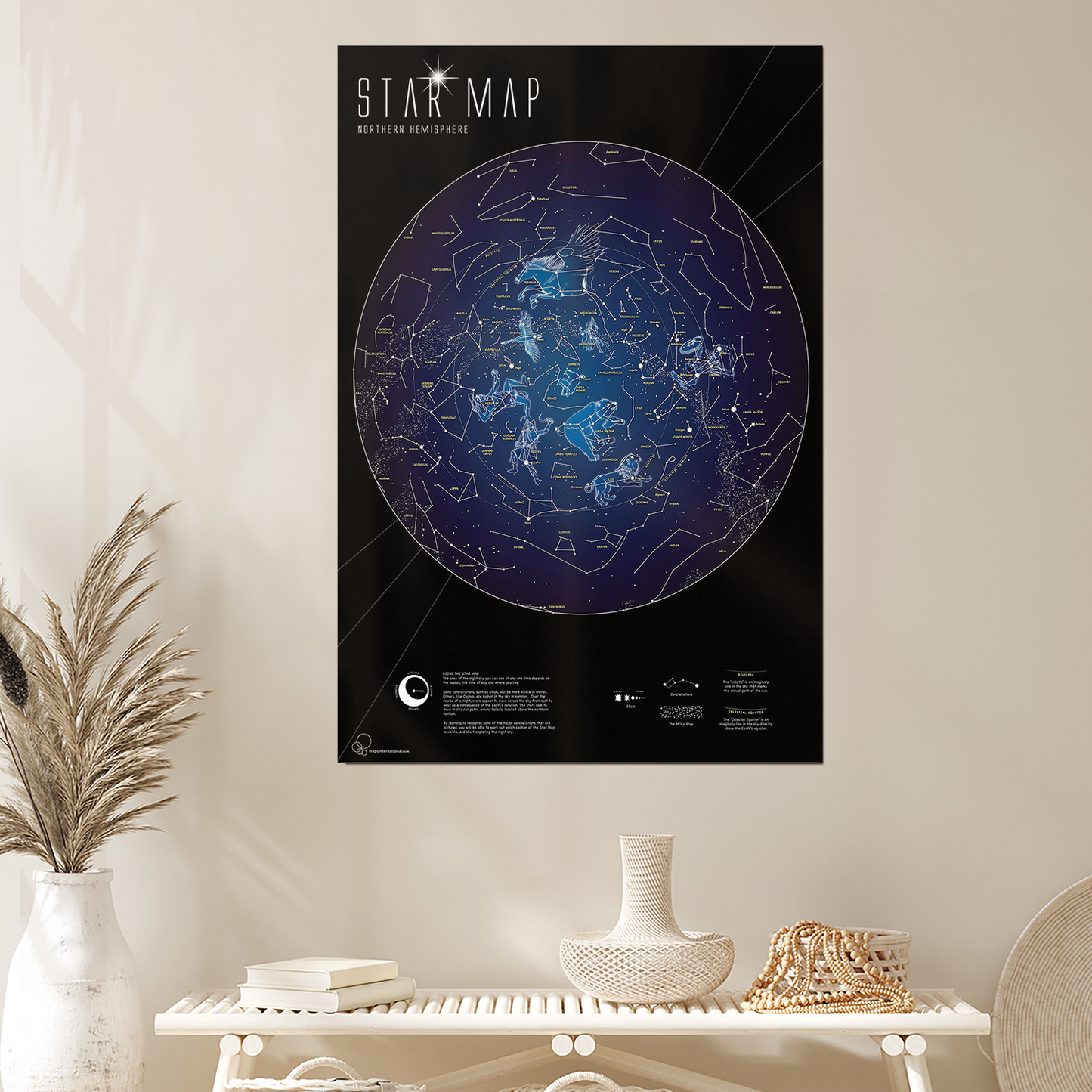 Glow In The Dark Constellation Star Map Poster – Educational Bedroom Decor
