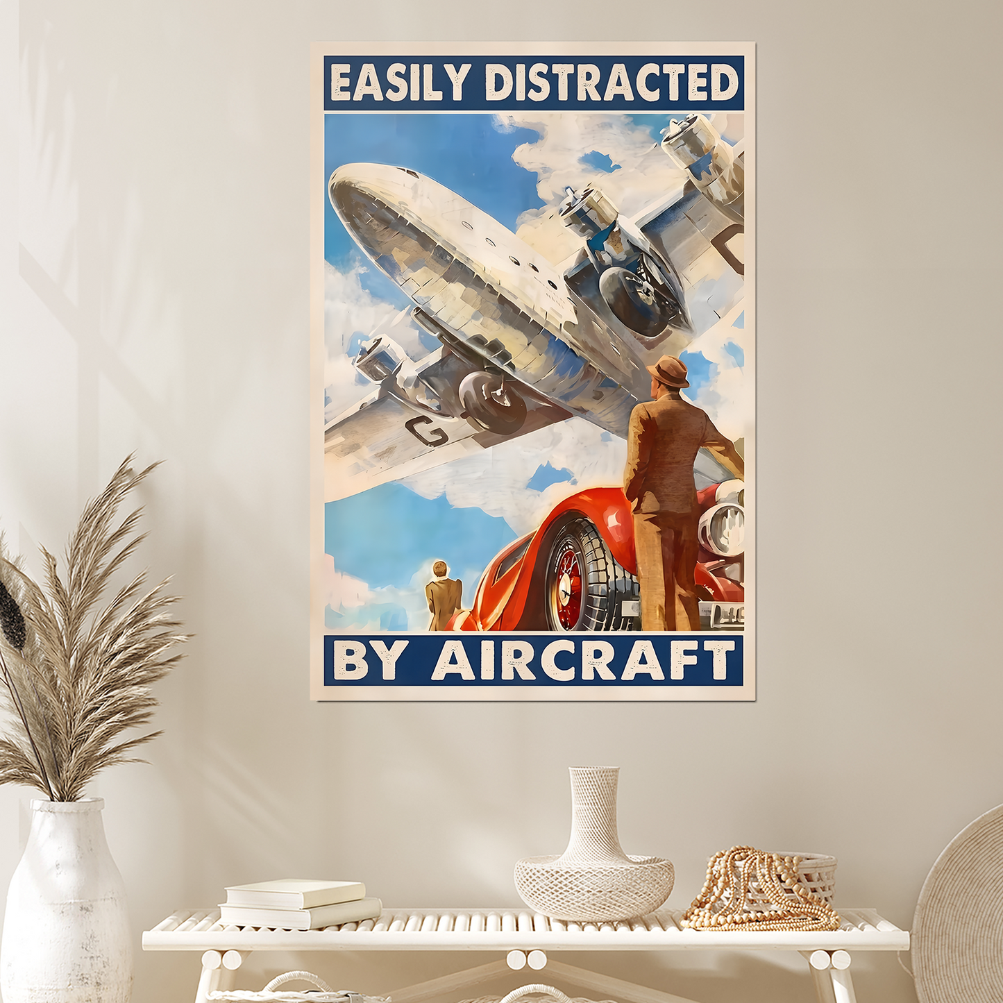 Airplane Flying Pilot Men Vintage Art Poster, One Sheet Wall Size 24''x36''