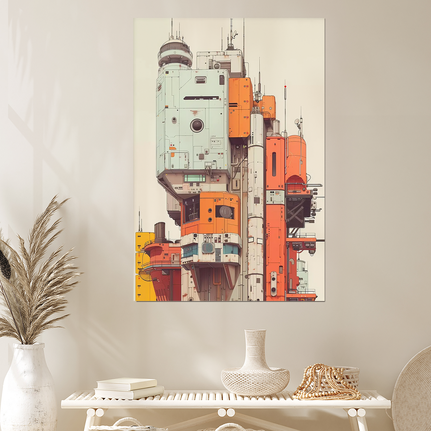 Futuristic Sci-Fi Cityscape Wall Art | Retro Cyberpunk Architecture Poster
