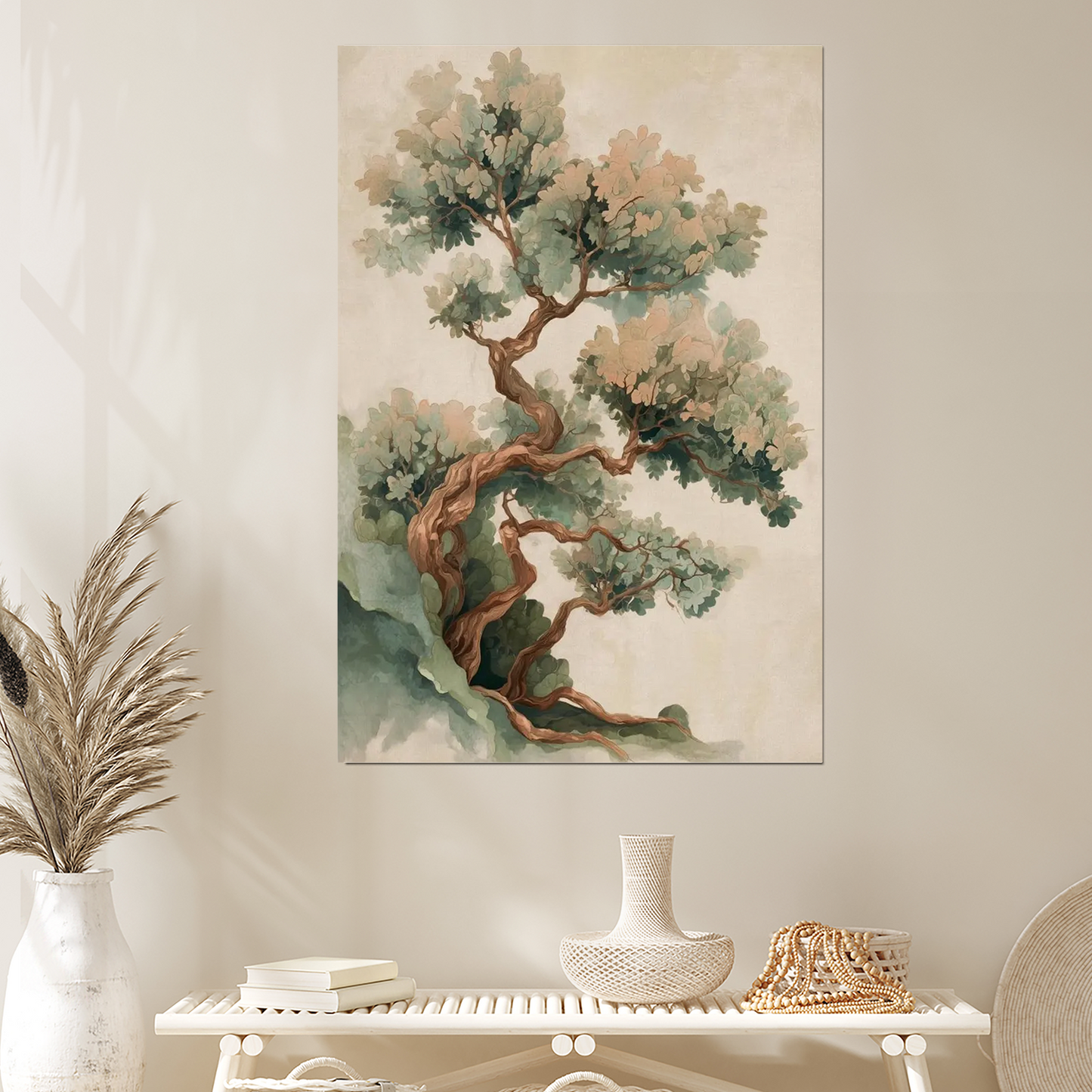 Japanese Pine Tree Art, Minimalist Bonsai Canvas, Zen Botanical Print, Nature Poster