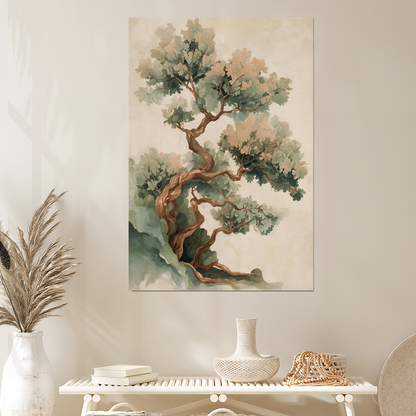 Japanese Pine Tree Art, Minimalist Bonsai Canvas, Zen Botanical Print, Nature Poster